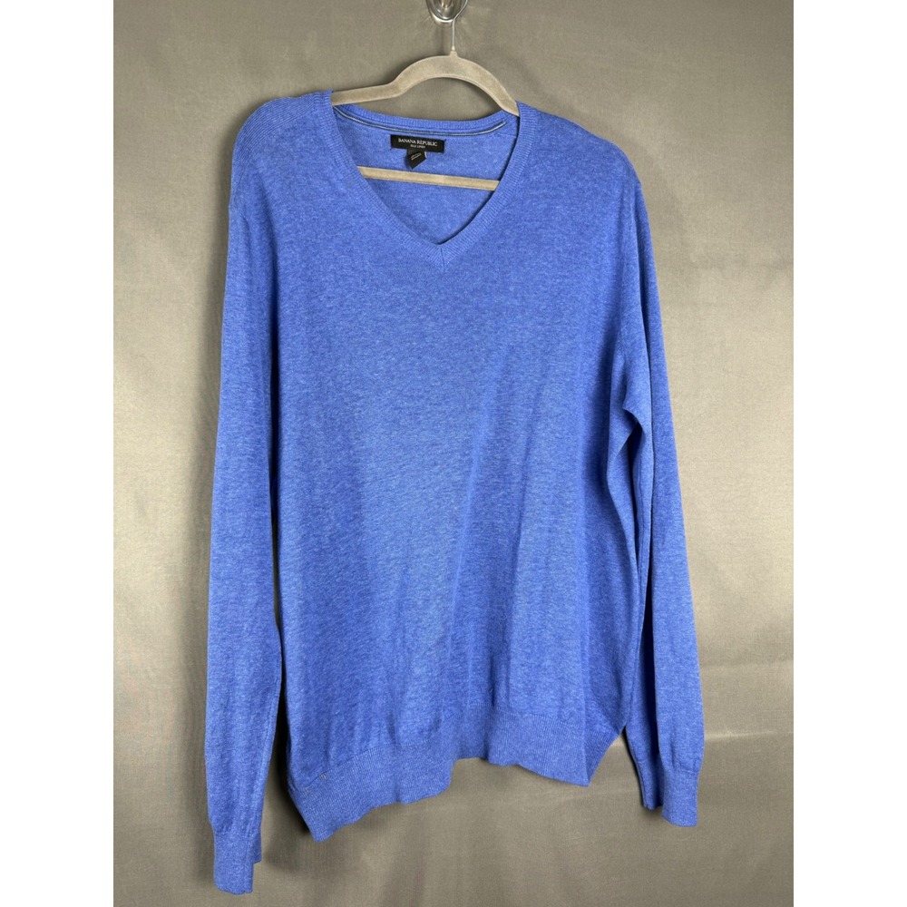Banana Republic Sweater Mens Large Blue Silk Linen V-Neck Heathered 410117-00